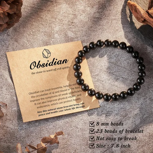 Vista 4 de Seyaa Pulsera de yoga para aliviar el estrés y la ansiedad, piedra de cristal natural, regalos curativos para mujeres, hombres y adolescentes