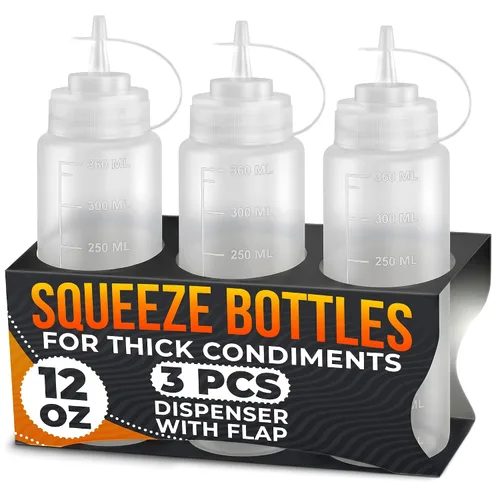 Vista 13 de 6 botellas de plástico para salsas de 4 onzas (4.1 fl oz), juego de botellas reutilizables pequeñas con punta fina cortable, para barbacoa, picnic