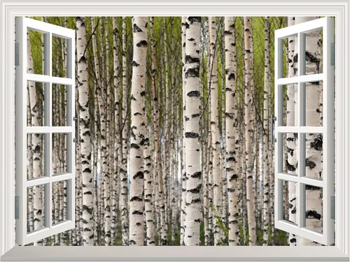 Vista 2 de Mural autoadhesivo, casa del árbol en el bosque, visualización de ventana creativa, decoración de paredes
