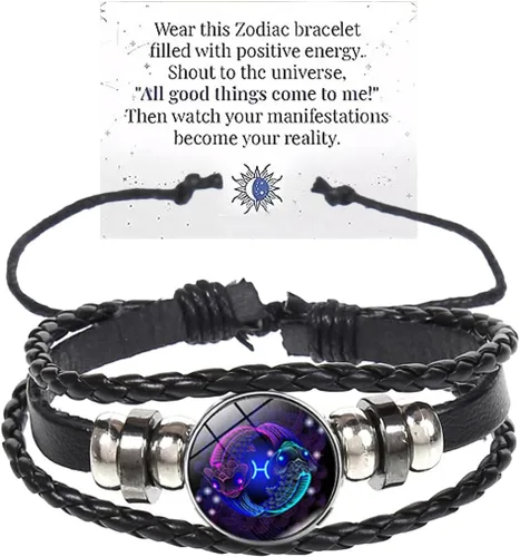 Vista 8 de Pulsera de Espíritu de Signos del Zodiaco Multicapa 12 Constelaciones Pulsera para Mujeres Hombres Pulseras de Cuero del Zodiaco Tejidas a Mano