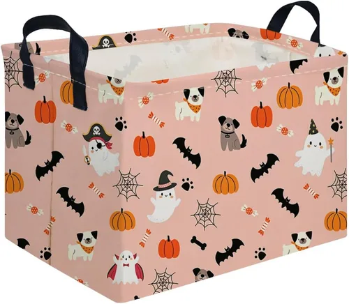 Vista 16 de Cesta rectangular de Halloween para gatos, cestas vacías de Halloween, cesta de truco o trato para niños y niñas, cestas de estantería, papelera