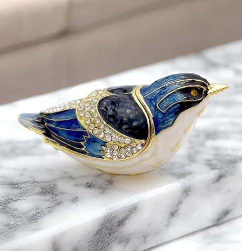 Vista 3 de JWT Astyle Bule-Naped Nuthatch - Cajas de baratijas con bisagras de cristal coleccionables, joyero para amantes de los pájaros, collares, anillos
