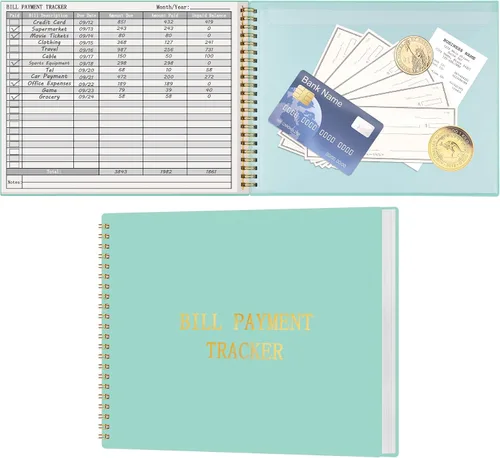 Vista 9 de HAUTOCO Cuaderno Rastreador de Facturas Organizador Mensual de Pagos de Facturas para Presupuesto Personal y Finanzas del Hogar con 2 Bolsillos