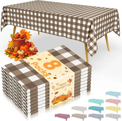 Vista 37 de Smiry 8 paquetes de manteles desechables Gingham, 54 x 108 pulgadas, manteles de plástico impermeables rectangulares en diseño a cuadros