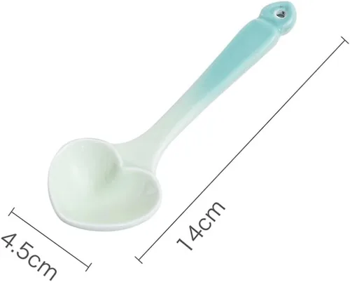 Vista 2 de Elegante juego de 4 cucharas de postre decorativas en forma de corazón de cerámica para postres para el hogar y el restaurante