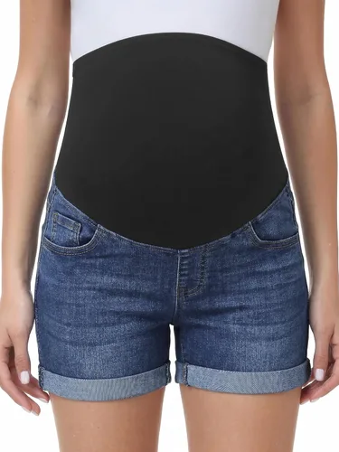 Vista 12 de Foucome Pantalones cortos de mezclilla de maternidad con dobladillo 135 azul oscuro