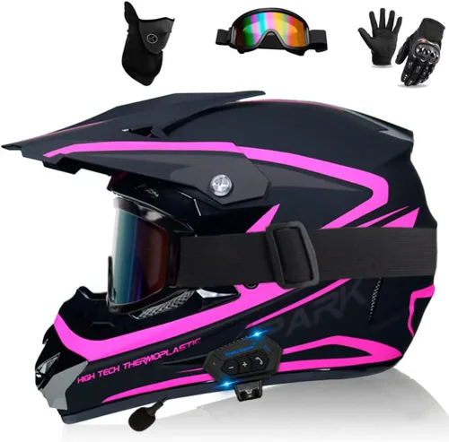 Vista 13 de Casco Bluetooth de cara completa para motocross, motocross, ATV, motocicleta, casco Bluetooth para hombres y mujeres, aprobado por el DOT, de cuatro