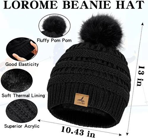 Vista 3 de Winter Beanie Hat Scarf Gloves Set, Soft Fleece Knit Hat Warm Touchscreen Gloves Neck Warmer Thick Scarves Gifts for Women