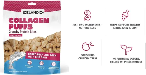 Vista 5 de Icelandic+ Colágeno Puffs: Colágeno de carne al horno con piel de bacalao, 2.5 onzas, golosinas para perros medianos y grandes, bocadillos