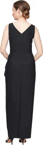 Vista 2 de Alex Evenings - Vestido largo adelgazante para mujer con falda lateral fruncida y volante en cascada Negro