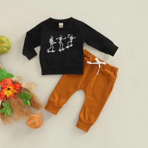 Vista 4 de FYBITBO Conjunto de ropa de Halloween para niños pequeños, con capucha, capa y pantalones para otoño y Halloween