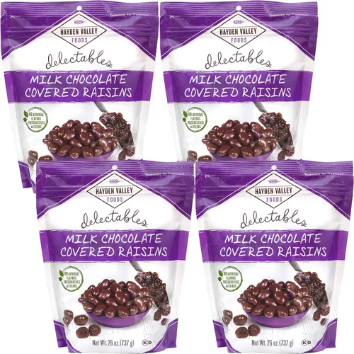 Vista 9 de Hayden Valley Foods Pasas cubiertas de chocolate con leche, bolsa resellable de 26 onzas, sin sabores, conservantes ni colores artificiales