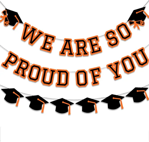 Vista 6 de Letrero con texto en inglés «We Are So Proud Of You», decoración de fiesta de graduación, guirnalda de tapa de felicitaciones, letrero de pared, Azul