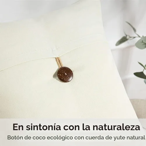 Vista 2 de Phantoscope - Juego de 2 fundas de almohada decorativas estilo campestre, de botón de coco premium y lino vintage, color blanco hueso, para sofá