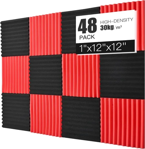 Vista 12 de Paquete de 12 paneles de espuma acústica, cuñas insonorizantes de alta densidad de 1 x 12 x 12 pulgadas para pared, recuperación rápida, resistentes
