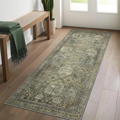Vista 74 de Bavni Tapetes de 2 x 3 pies, lavable a máquina, clásico, con estampado gastado, ultradelgado, felpilla, decorativo, pelo corto, ligero