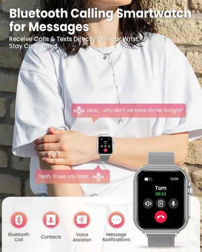 Vista 3 de Relojes inteligentes para mujer para iPhone Android reloj inteligente de 1.85 pulgadas con 30 días+duración de la batería hacerrecibir llamada