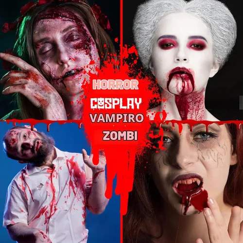 Vista 5 de Halloween 1.7 fl oz sangre falsa lavable Cosplay para disfraz de zombi maquillaje