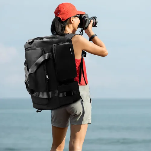Vista 9 de Eslcorri Bolsa de deporte para mujeres y hombres, mochila deportiva con compartimento para zapatos y húmedos, bolsa de fin de semana para yoga