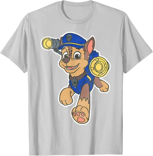 Vista 49 de Paw Patrol Chase Character Patch - Camiseta negra de manga corta con cuello redondo y ajuste clásico, talla S Negro