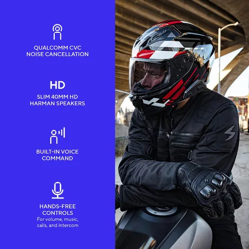 Vista 3 de EXOCOM LINK-1C Sistema de Comunicación y Comunicación de Casco de Motocicleta - Altavoces HD delgados de 40mm con intercomunicador Bluetooth +