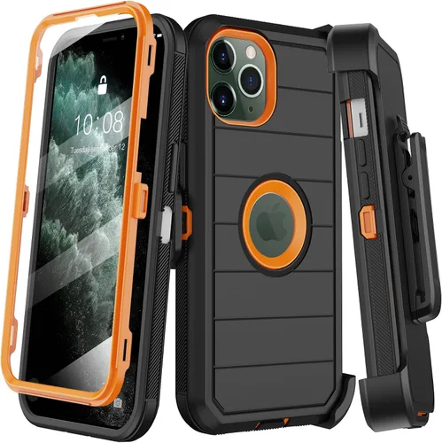 Vista 12 de KECAI Funda para iPhone 11 Pro con estuche de clip para cinturón, protector de pantalla integrado, resistente a prueba de golpes, protección contra