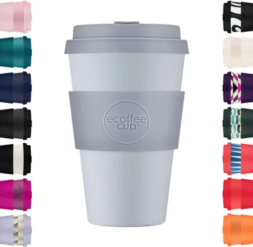 Vista 8 de Ecoffee Cup Taza de café reutilizable de 14 onzas (13.5 fl oz) – Taza de viaje a base de plantas PLA con tapa de silicona, sin melamina y apta