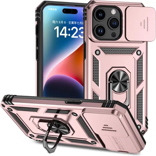 Vista 32 de Funda magnética compatible con iPhone 14 Pro de 6.1 pulgadas, funda magnética para iPhone 14 Pro con cubierta de cámara y soporte de grado militar