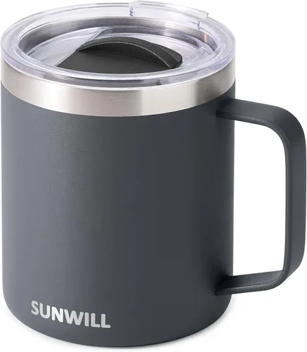 Vista 21 de SUNWILL - Taza de café de viaje con tapa, taza aislada con asa, taza de acero inoxidable de 14 oz para hielo, agua, té, color oro rosa