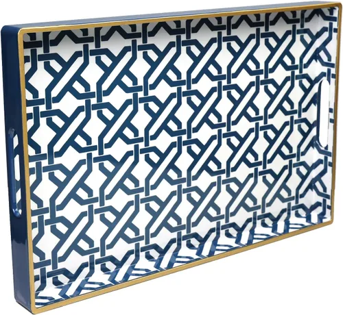 Vista 27 de Spsyrine Bandeja Decorativa Azul para Sala de Estar, Bandeja Cuadrada Moderna de Plástico para Servir Café para Mesa Otomana Baño Cocina, 13"*13