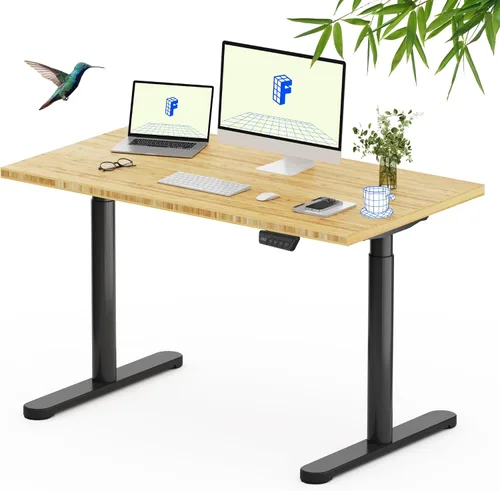 Vista 12 de FLEXISPOT Escritorio de pie de bambú sólido, escritorio de bambú real de 48 x 24 pulgadas con grano natural, estación de trabajo duradera