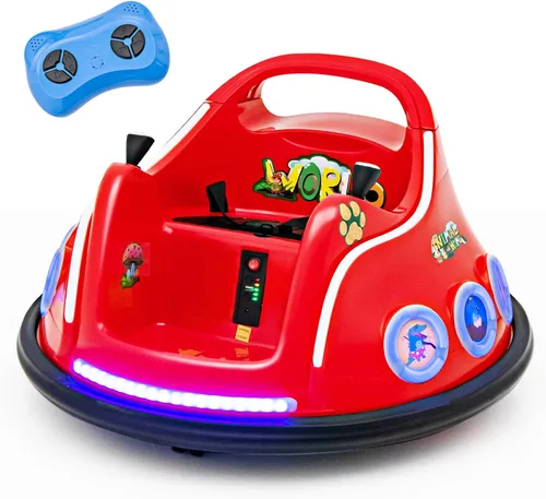 Vista 10 de HONEY JOY Coche de parachoques para niños pequeños de 12V, coche de batería para bebés con control remoto, dos joysticks, luz LED intermitente y Rosa