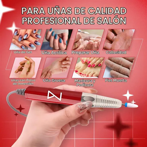 Vista 4 de M Max - Taladro de uñas profesional - Taladro de uñas con motor 2 en 1 sin escobillas - Eléctrico, inalámbrico, carcasa de aleación de aluminio