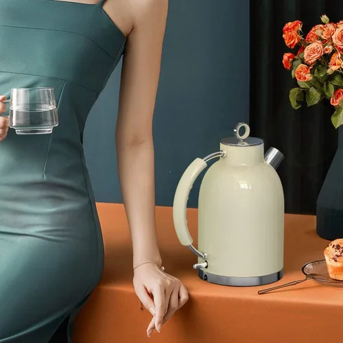 Vista 7 de ASCOT Hervidor eléctrico, de acero inoxidable, hervidor de té eléctrico, regalos para hombres/mujeres/familia, calentador de té retro de 1.5 L 1500