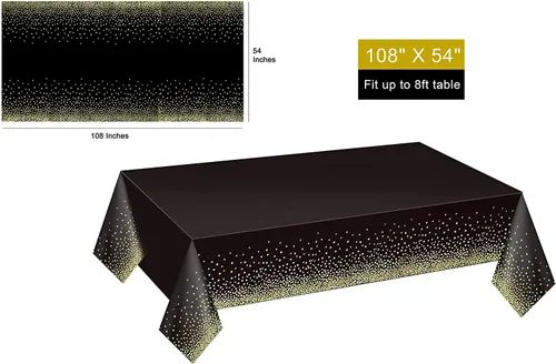 Vista 4 de Gexolenu Paquete de 2 manteles de plástico desechables de alta calidad para mesas rectangulares (54 x 108 pulgadas), manteles desechables Negro