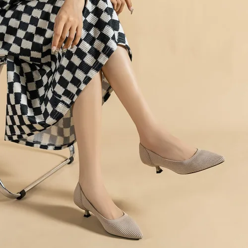 Vista 3 de youngshow Zapatos de tacón bajo para mujer, cómodos zapatos de cuña de punto formales y elegantes, zapatos de cuña para mujer, zapatos clásicos