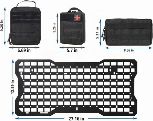 Vista 5 de Kit de organizador de carga para puertas traseras, panel Molle, placa de metal de almacenamiento interior con 3 bolsas de almacenamiento para Jeep