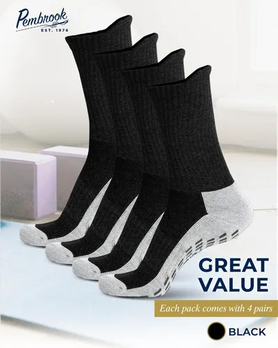 Vista 22 de Pembrook 4 pares de calcetines antideslizantes para hombres, mujeres, marido, papá, calcetines de agarre para hospital, yoga, pilates, barre