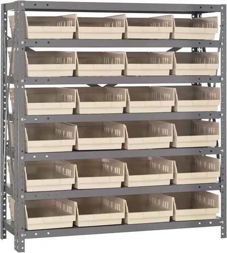 Vista 63 de Quantum QSBU-245BK Heavy Duty Shelving Unit with (7) Shelves and (24) QUS245 Black Bins for Garage Warehouse Storage Distribution 400 lb Load