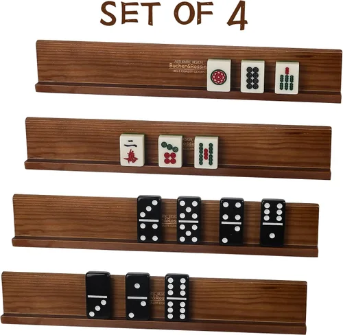 Vista 7 de Bucher&Rossini Soportes de dominó 4 paquetes - Diseño autoral color marrón nuez para juego de dominó, trenes mexicanos, Mahjoon y Chickenfoot