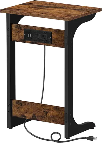 Vista 15 de TUTOTAK - Mesa auxiliar en forma de C con estación de carga, mesa lateral, mesa de sofá para espacios pequeños, bandeja de TV con 2 puertos USB