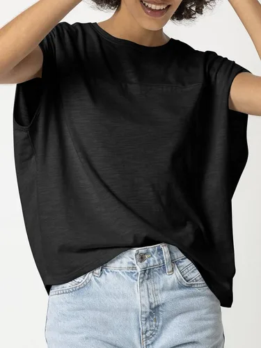Vista 2 de Tankaneo Camisetas de gran tamaño para mujer, estilo casual, manga corta, cuello redondo, básicas