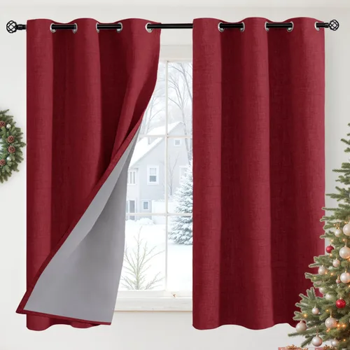 Vista 84 de YoungsTex - Cortinas opacas de lino para dormitorio, oscurecimiento de la habitación, cortinas con textura de lino, paneles con aislamiento térmico