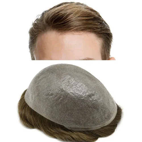 Vista 23 de Hombres Toupee 100% Europeo Remy Cabello Humano Piezas 0.002 in Ultra Delgado Piel Sistema de Reemplazo de Pelo Toupee para Hombres Protesis Capilar
