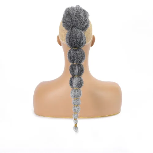 Vista 14 de Extensión de cola de caballo afro rizada con burbuja para mujeres negras de 18 pulgadas de largo, cola de caballo con cordón natural negro, clip
