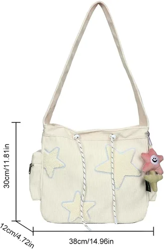 Vista 6 de Lindo bolso de mensajero kawaii de lona, bolso cruzado estético para mujeres y hombres, bolsa de mensajero con solapa