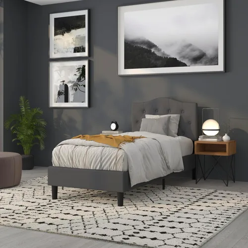 Vista 6 de BizChair Cabecero tapizado capitoné tamaño individual en tela gris oscuro