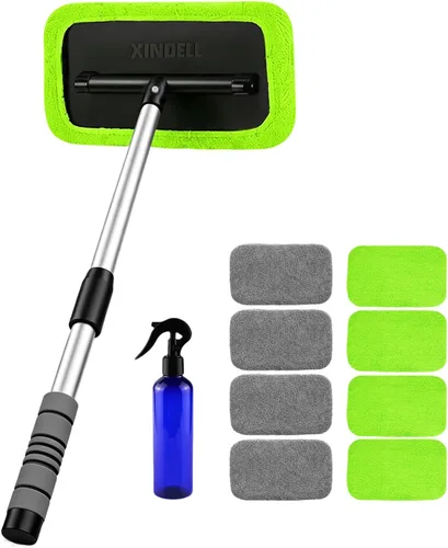 Vista 11 de XINDELL Herramienta de limpieza de parabrisas para automóvil, limpiador de ventanas con mango extensible con almohadillas de microfibra