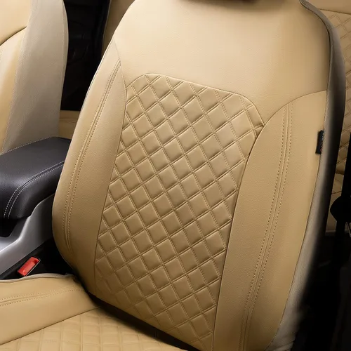Vista 4 de Flying Banner - Fundas para asientos de coche, cuero sintético, resistentes, para banco trasero, juego completo, impermeables, ajuste universal Beige