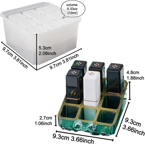 Vista 2 de Caja cuadrada para baratijas, molde de silicona de resina epoxi, organizador de exhibición de 9 ranuras para lápiz labial, maquillaje, pigmentos